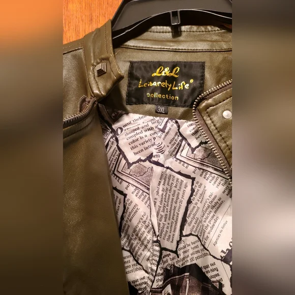 L&L Leisarely Life Collection Olive green Studded lined vegan leather jacket SzM - Picture 4 of 15